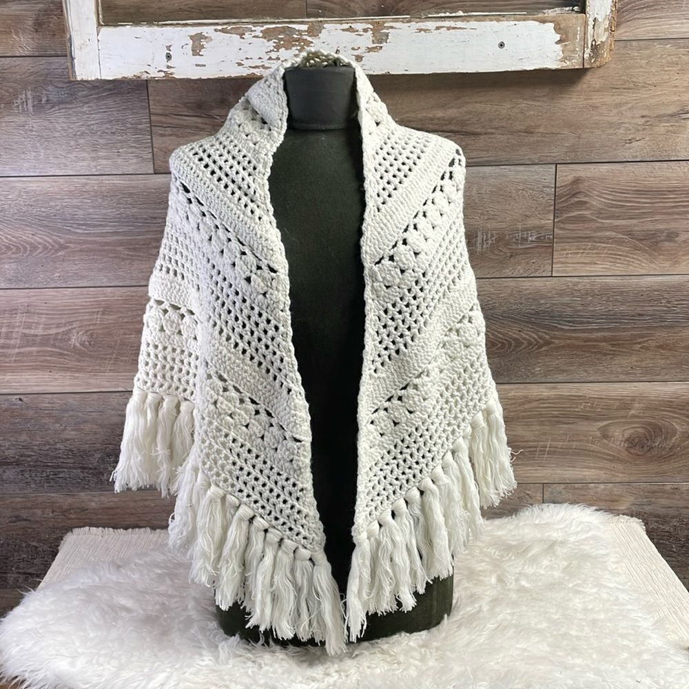 Hand Crochet Poncho with Fringe